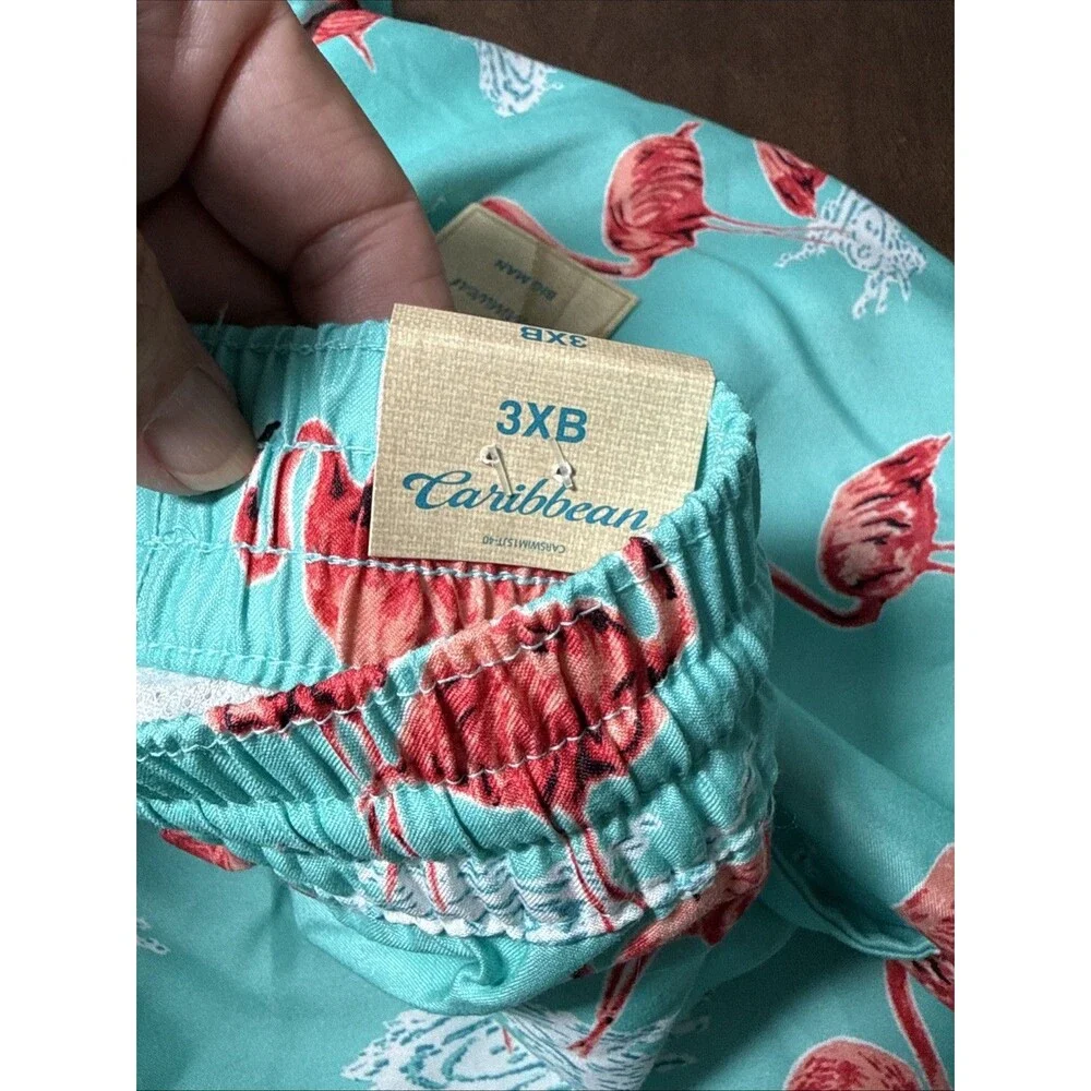NWT Caribbean Swimwear Swim Shorts Trunks Pink Flamingo Sz 3X B Big Man